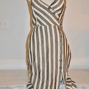 M harper black and white striped dress with button